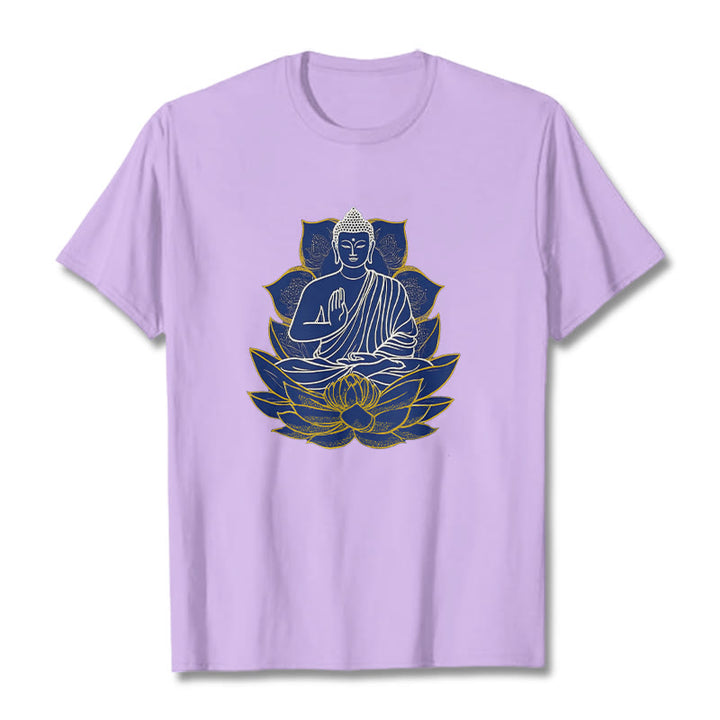 Buddha Stones蓮の上に座る仏陀 コットンTシャツ - 梅 - 2XL - image 9
