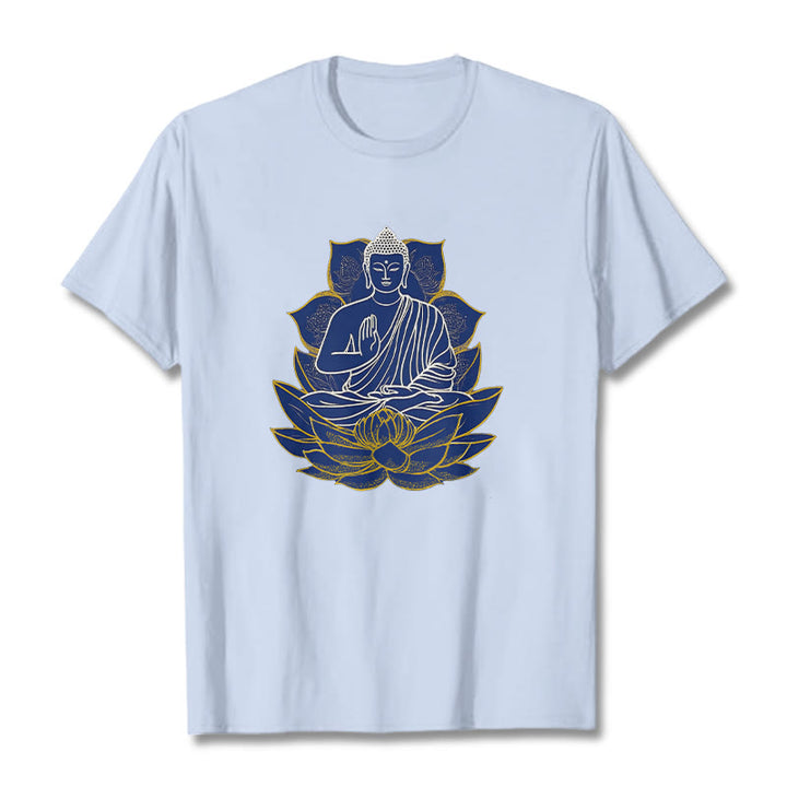 Buddha Stones蓮の上に座る仏陀 コットンTシャツ - ライトシアン - 2XL - image 16