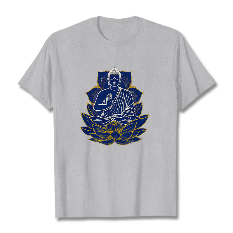 Buddha Stones蓮の上に座る仏陀 コットンTシャツ - ライトグレー - 2XL - image 15