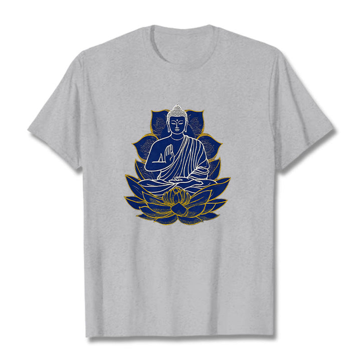 Buddha Stones蓮の上に座る仏陀 コットンTシャツ - ライトグレー - 2XL - image 15