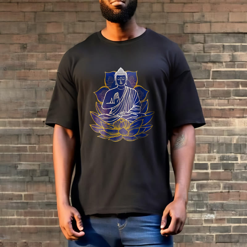 Buddha Stones蓮の上に座る仏陀 コットンTシャツ - image 13