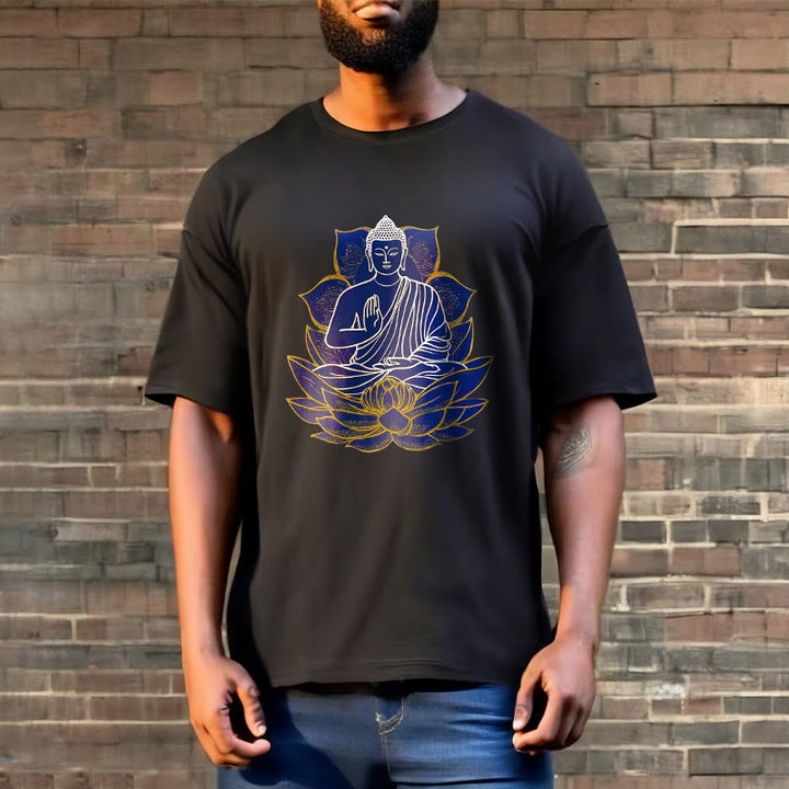 Buddha Stones蓮の上に座る仏陀 コットンTシャツ - image 13