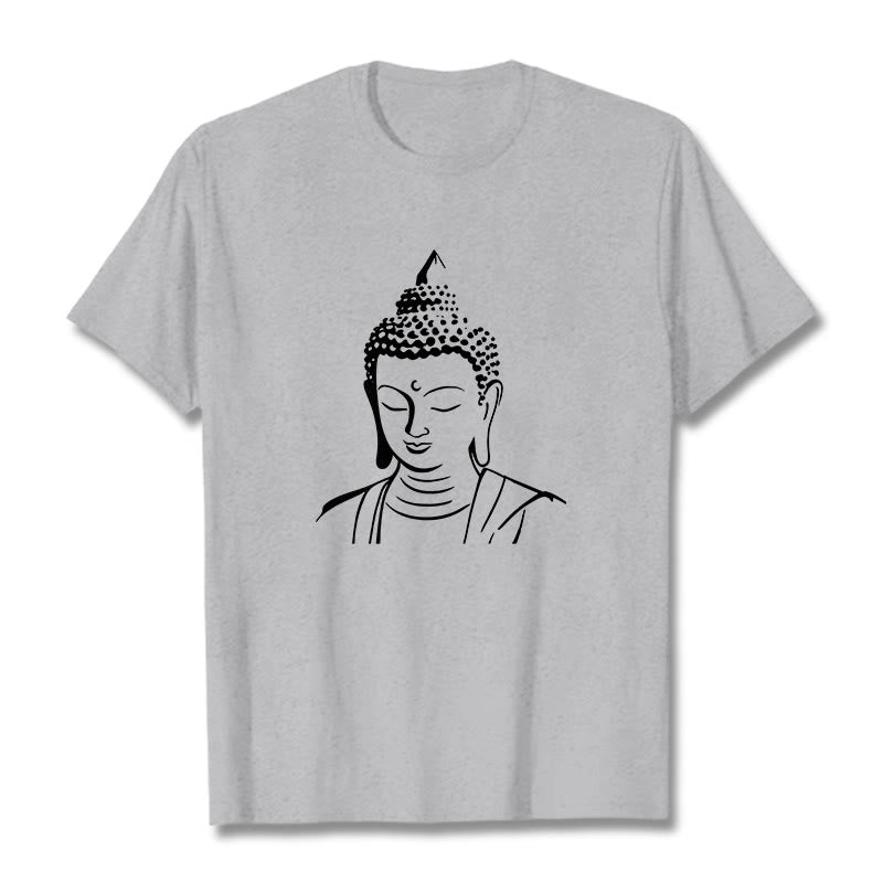Buddha Stones仏頭柄 コットンTシャツ - ライトグレー - 2XL - image 15