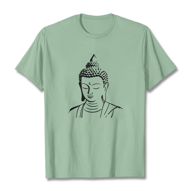 Buddha Stones仏頭柄 コットンTシャツ - 淡い緑色 - 2XL - image 16