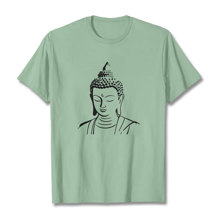 Buddha Stones仏頭柄 コットンTシャツ - 淡い緑色 - 2XL - image 16