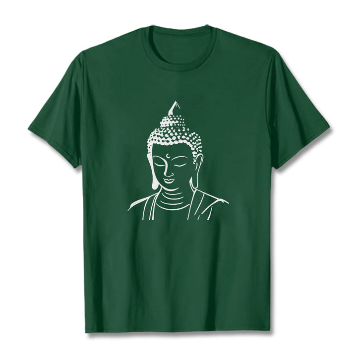 Buddha Stones仏頭柄 コットンTシャツ - フォレストグリーン - 2XL - image 0