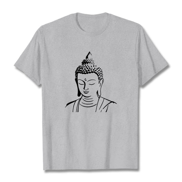 Buddha Stones仏頭柄 コットンTシャツ - ライトグレー - 2XL - image 14