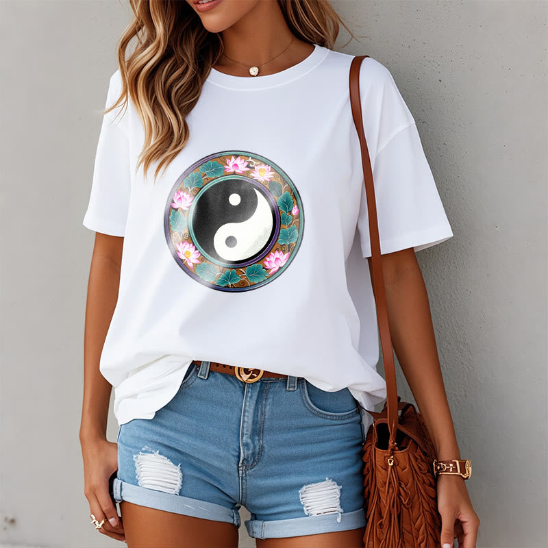 Buddha Stones、陰陽、蓮の葉のコットンTシャツ - image 12