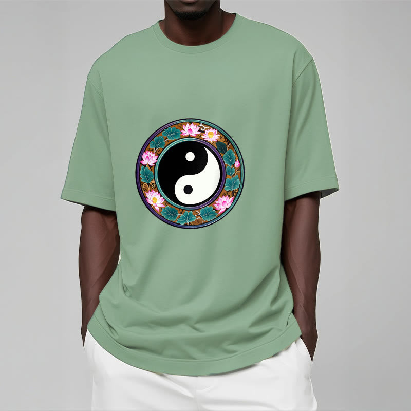 Buddha Stones、陰陽、蓮の葉のコットンTシャツ - image 2