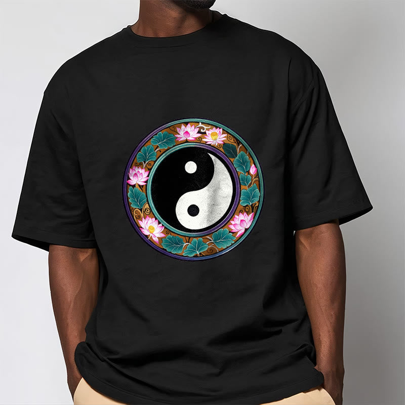 Buddha Stones、陰陽、蓮の葉のコットンTシャツ - image 6