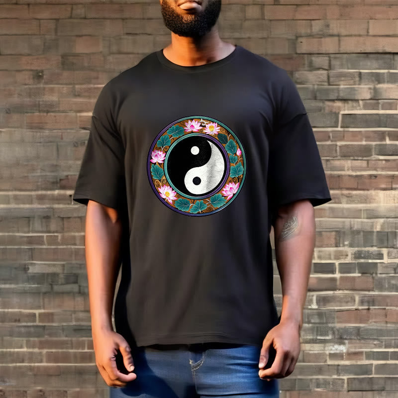 Buddha Stones、陰陽、蓮の葉のコットンTシャツ - image 5