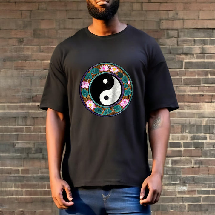 Buddha Stones、陰陽、蓮の葉のコットンTシャツ - image 5