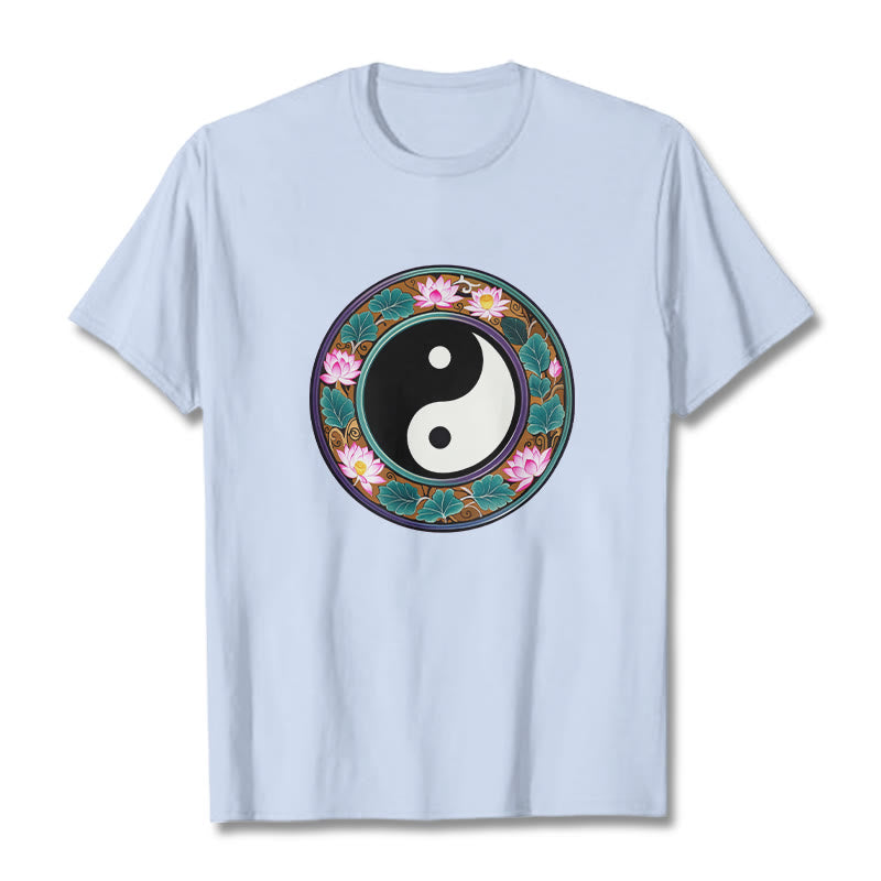 Buddha Stones、陰陽、蓮の葉のコットンTシャツ - ライトシアン - 2XL - image 14