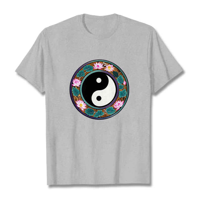 Buddha Stones、陰陽、蓮の葉のコットンTシャツ - ライトグレー - 2XL - image 13