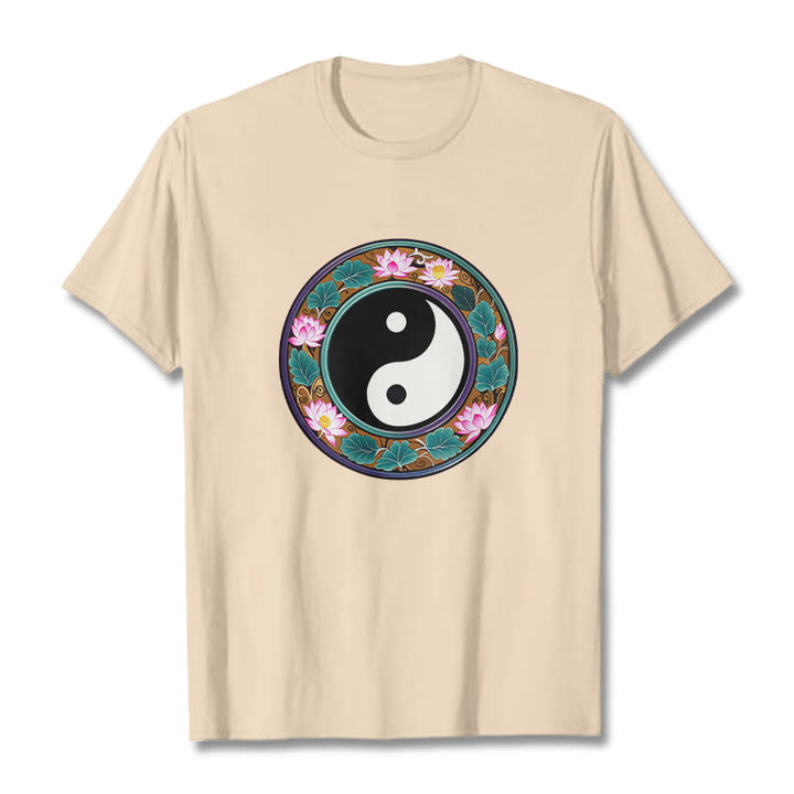 Buddha Stones、陰陽、蓮の葉のコットンTシャツ - ビスク - 2XL - image 15