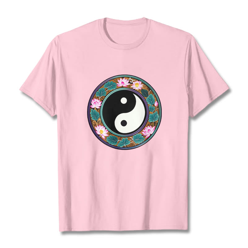 Buddha Stones、陰陽、蓮の葉のコットンTシャツ - ライトピンク - 2XL - image 17