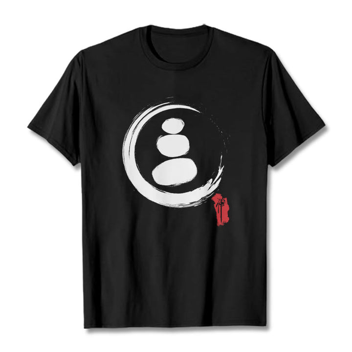 Buddha Stones禅サークル コットンTシャツ - 黒 - 2XL - image 0