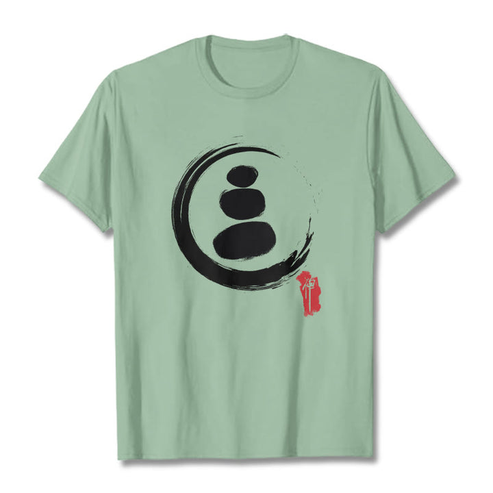 Buddha Stones禅サークル コットンTシャツ - 淡い緑 - 2XL - image 18