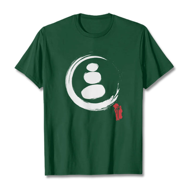 Buddha Stones禅サークル コットンTシャツ - フォレストグリーン - 2XL - image 7