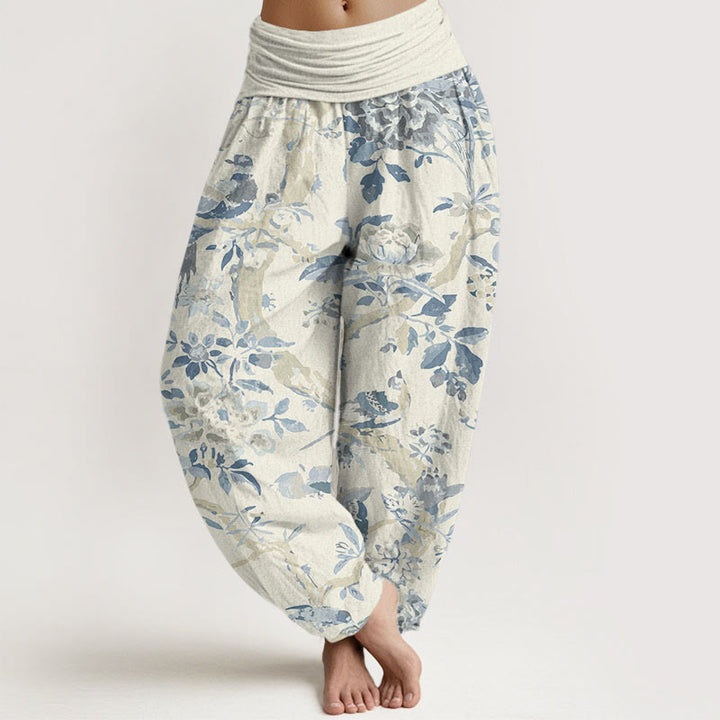 Buddha Stones、鳥、枝、花柄 レディース 伸縮性ウエスト ハーレムパンツ - ベージュ - US22、 UK/AU26、 EU54 (6XL) - image 1