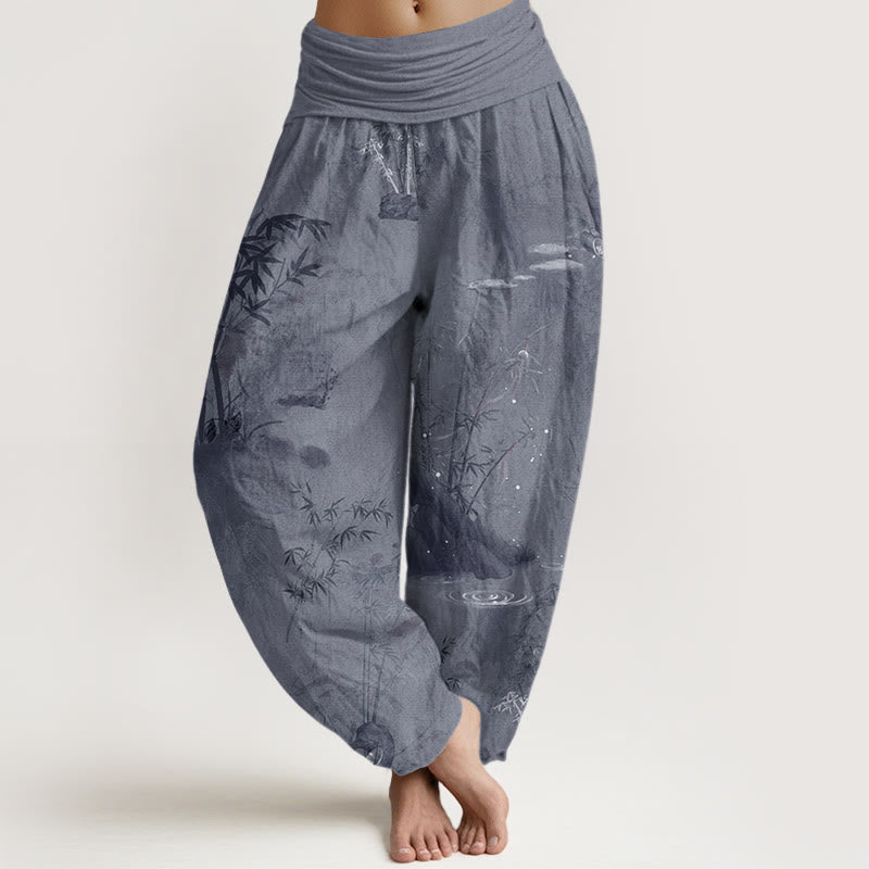 Buddha Stonesカジュアル竹岩水墨画レディース伸縮性ウエストハーレムパンツ - スレートグレー - US22、 UK/AU26、 EU54 (6XL) - image 1