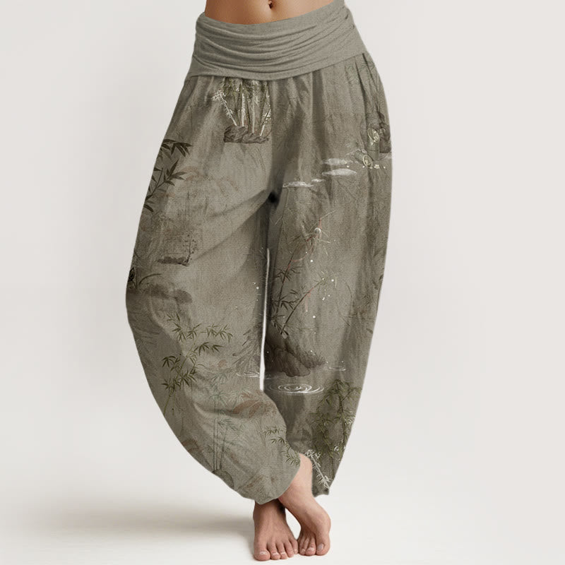 Buddha Stonesカジュアル竹岩水墨画レディース伸縮性ウエストハーレムパンツ - タン - US22、 UK/AU26、 EU54 (6XL) - image 5