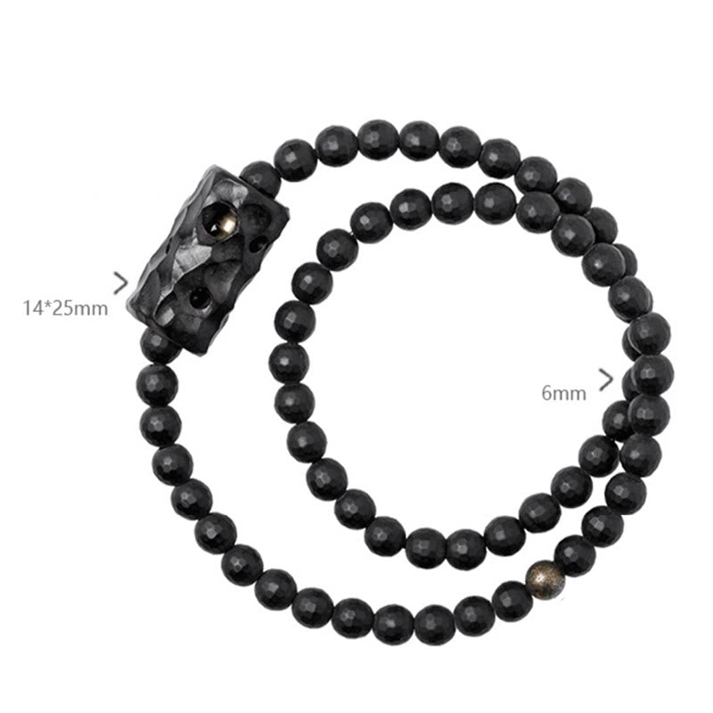 Buddha Stonesつや消しカット面 ブラックオニキス 黒檀 ダブルラップ保護ブレスレット