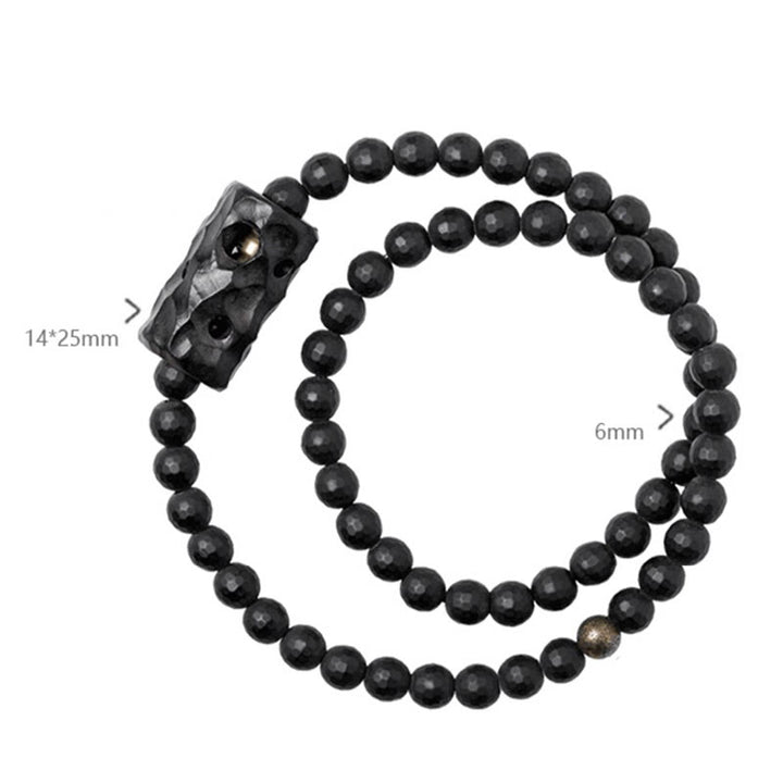 Buddha Stonesつや消しカット面 ブラックオニキス 黒檀 ダブルラップ保護ブレスレット