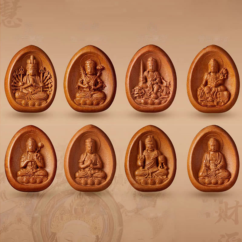 Buddha Stones桃の木 辰砂オーム・マニ・パドメ・フム中国の十二支 黒紐ネックレスペンダント - image 2