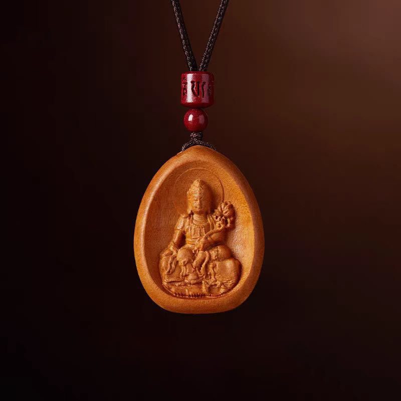 Buddha Stones桃の木 辰砂オーム・マニ・パドメ・フム中国の十二支 黒紐ネックレスペンダント - 桃の木龍蛇 - image 1