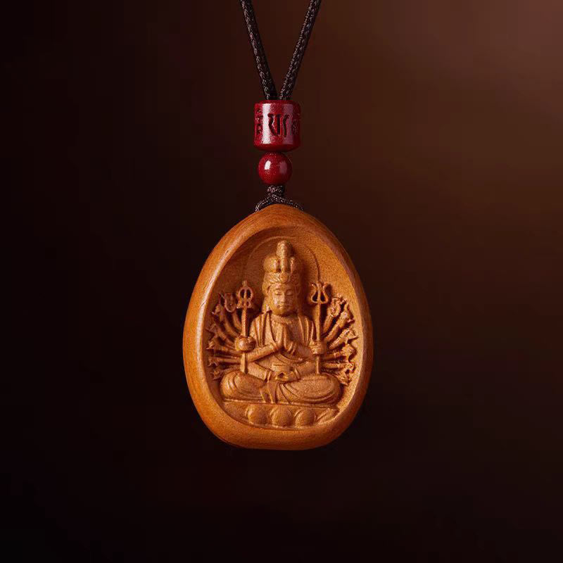 Buddha Stones桃の木 辰砂オーム・マニ・パドメ・フム中国の十二支 黒紐ネックレスペンダント - 桃の木鼠 - image 21