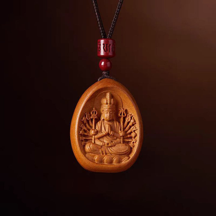 Buddha Stones桃の木 辰砂オーム・マニ・パドメ・フム中国の十二支 黒紐ネックレスペンダント - 桃の木鼠 - image 21