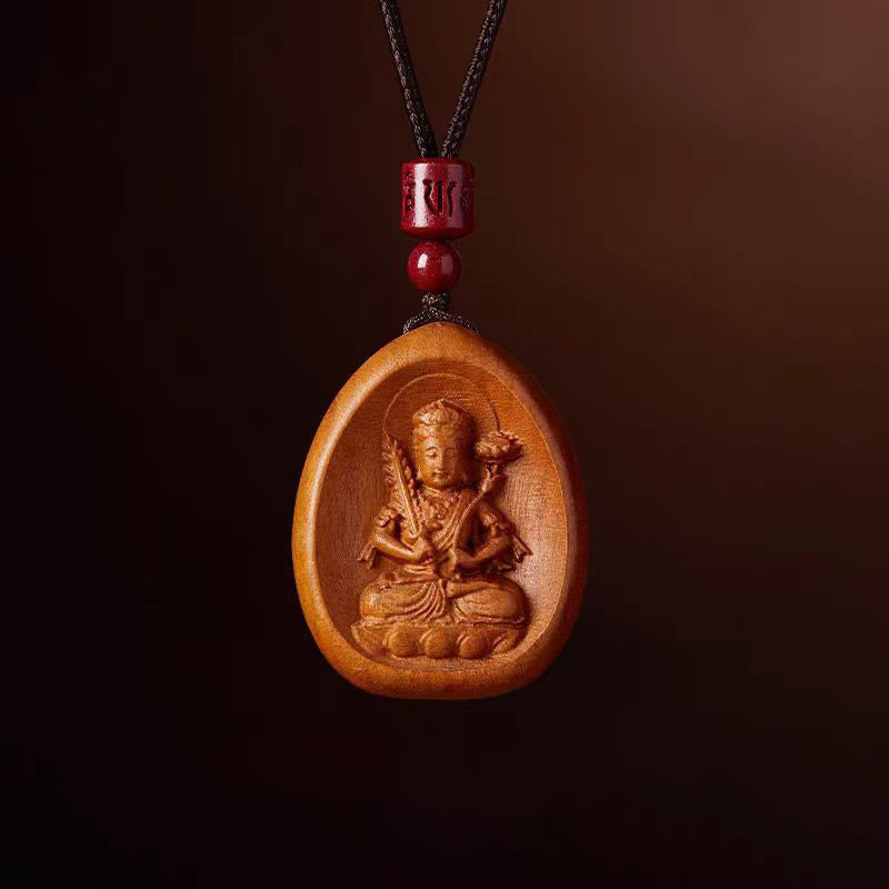 Buddha Stones桃の木 辰砂オーム・マニ・パドメ・フム中国の十二支 黒紐ネックレスペンダント - 桃木丑虎 - image 22