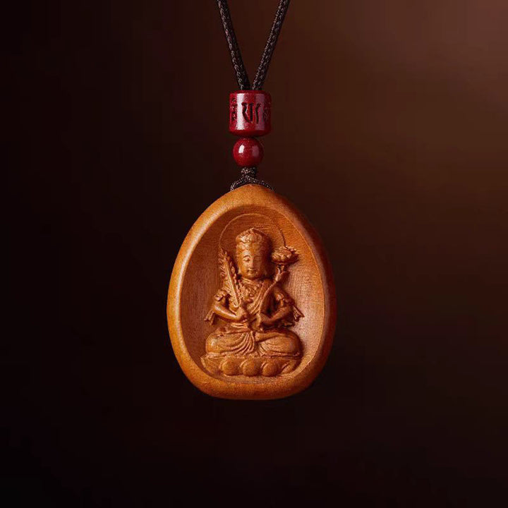 Buddha Stones桃の木 辰砂オーム・マニ・パドメ・フム中国の十二支 黒紐ネックレスペンダント - 桃木丑虎 - image 22