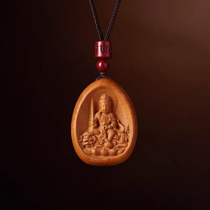 Buddha Stones桃の木 辰砂オーム・マニ・パドメ・フム中国の十二支 黒紐ネックレスペンダント - 桃の木ウサギ - image 23