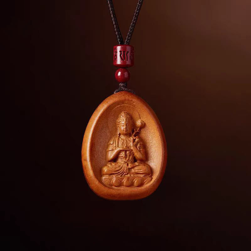 Buddha Stones桃の木 辰砂オーム・マニ・パドメ・フム中国の十二支 黒紐ネックレスペンダント - ピーチウッドホース - image 24