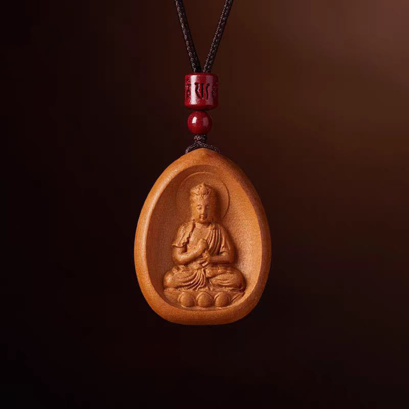 Buddha Stones桃の木 辰砂オーム・マニ・パドメ・フム中国の十二支 黒紐ネックレスペンダント - 桃の木ヤギザル - image 25