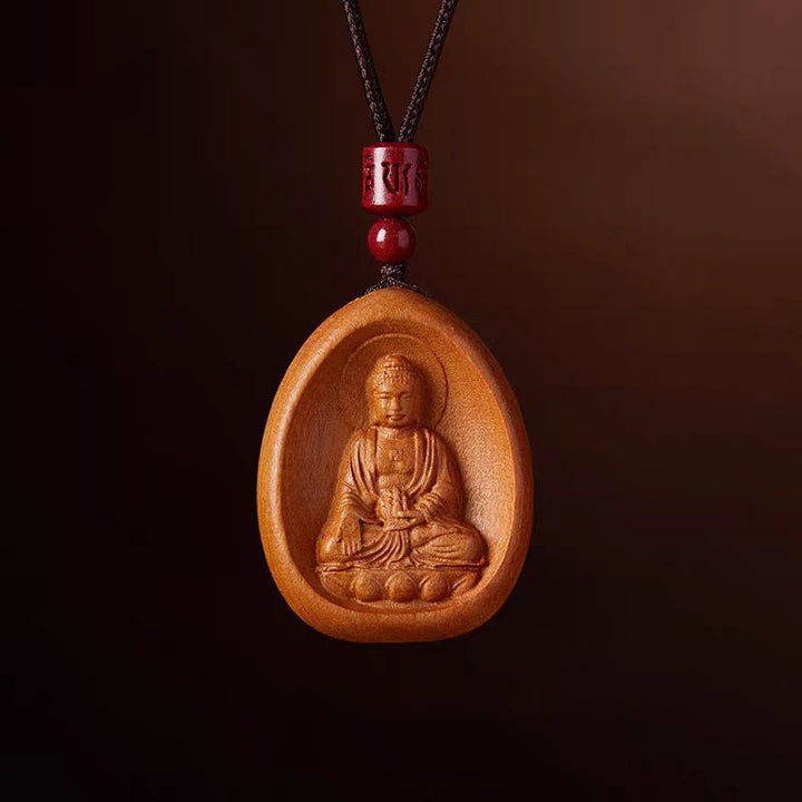 Buddha Stones桃の木 辰砂オーム・マニ・パドメ・フム中国の十二支 黒紐ネックレスペンダント - 桃の木-犬豚 - image 27