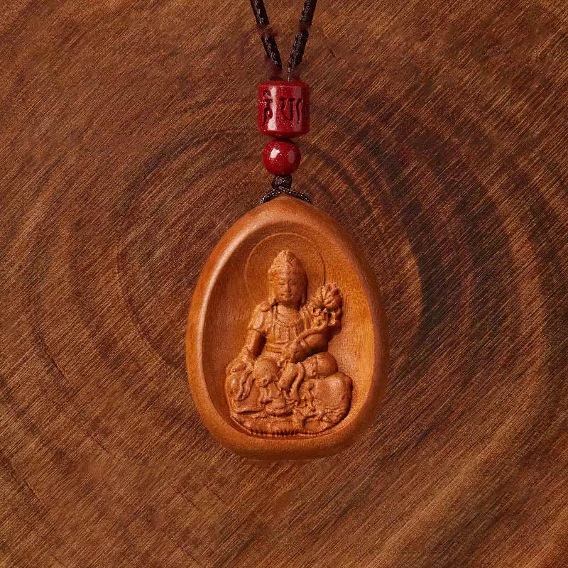 Buddha Stones桃の木 辰砂オーム・マニ・パドメ・フム中国の十二支 黒紐ネックレスペンダント - image 3