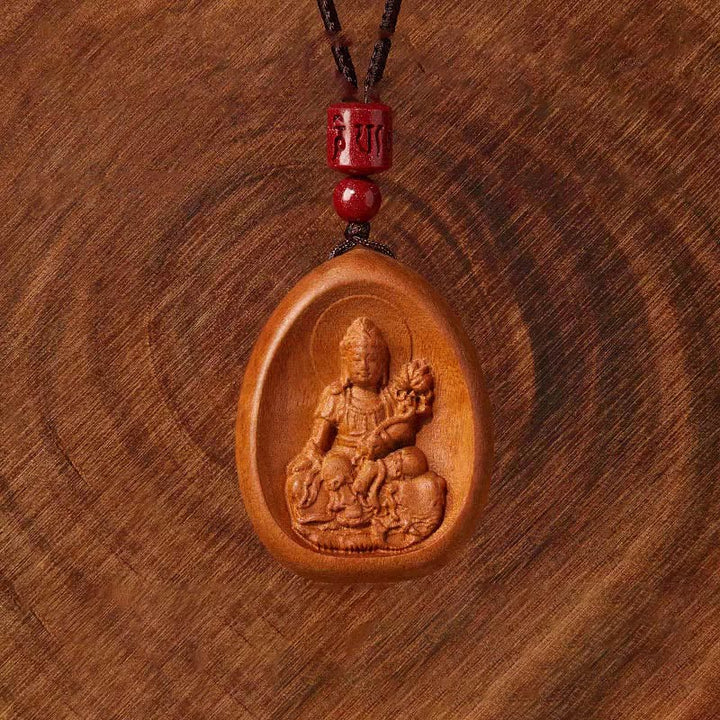 Buddha Stones桃の木 辰砂オーム・マニ・パドメ・フム中国の十二支 黒紐ネックレスペンダント - image 3