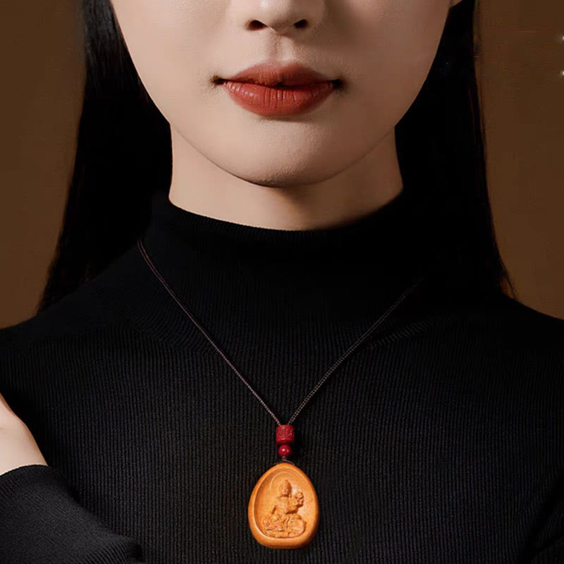 Buddha Stones桃の木 辰砂オーム・マニ・パドメ・フム中国の十二支 黒紐ネックレスペンダント - image 17