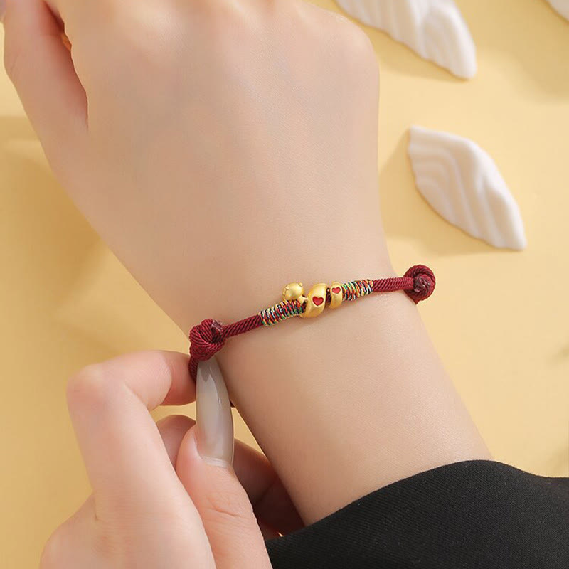 Buddha Stones赤い糸 銅合金 愛 蛇年 守護 編み込み ブレスレット