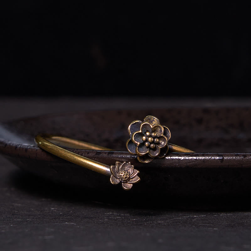 Buddha Stones桃の花 銅 真鍮 ヒーリングブレスレット バングル