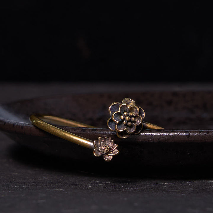 Buddha Stones桃の花 銅 真鍮 ヒーリングブレスレット バングル