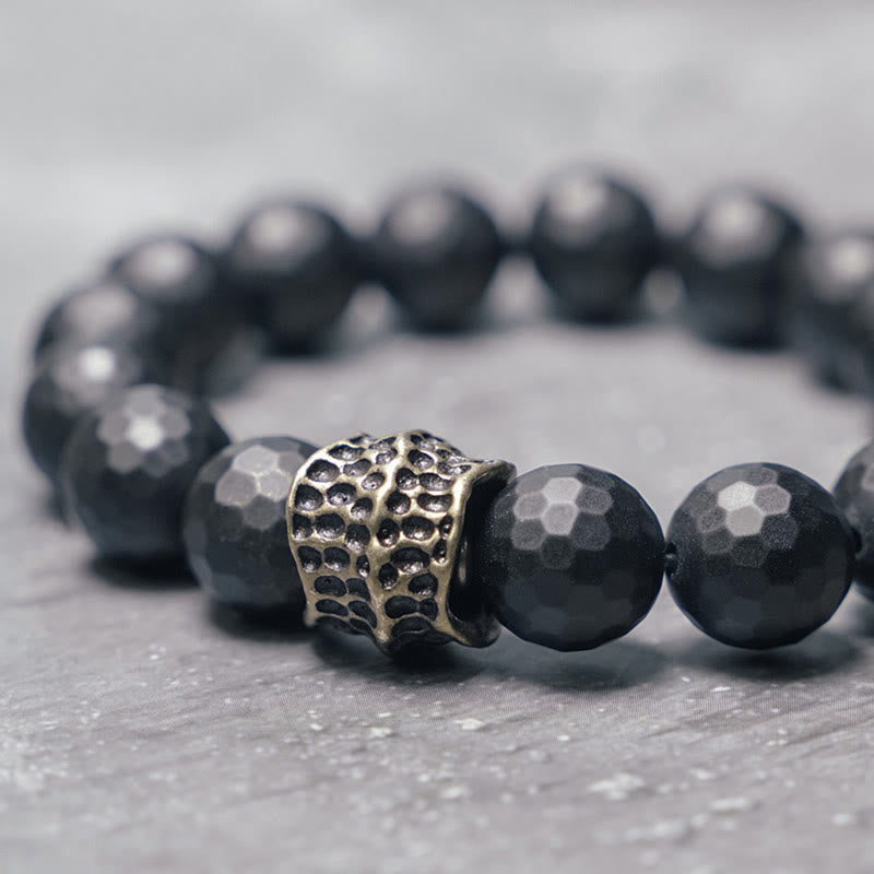Buddha Stonesマットフロスティングブラックオニキス銅真鍮保護ブレスレット