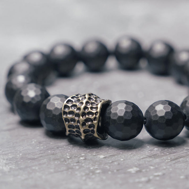 Buddha Stonesマットフロスティングブラックオニキス銅真鍮保護ブレスレット