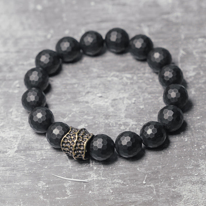 Buddha Stonesマットフロスティングブラックオニキス銅真鍮保護ブレスレット