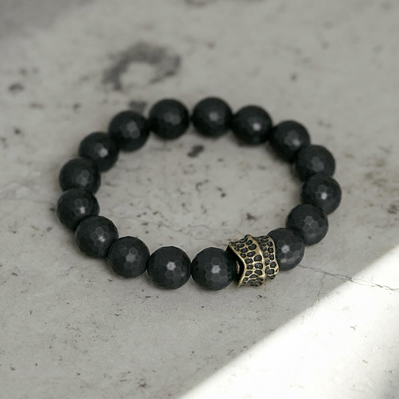 Buddha Stonesマットフロスティングブラックオニキス銅真鍮保護ブレスレット