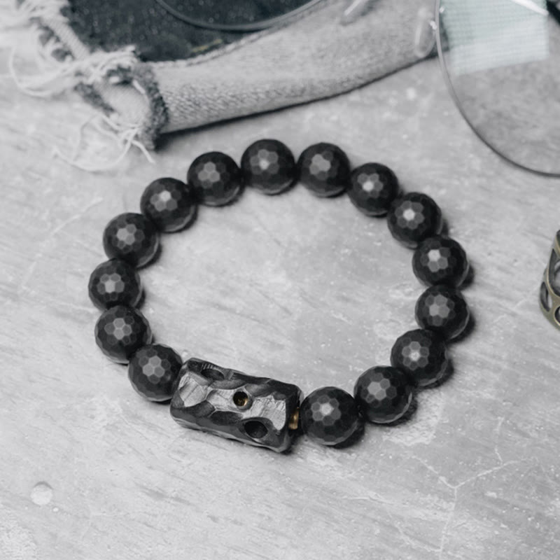Buddha Stonesマットつや消し表面ブラックオニキス黒檀保護ブレスレット