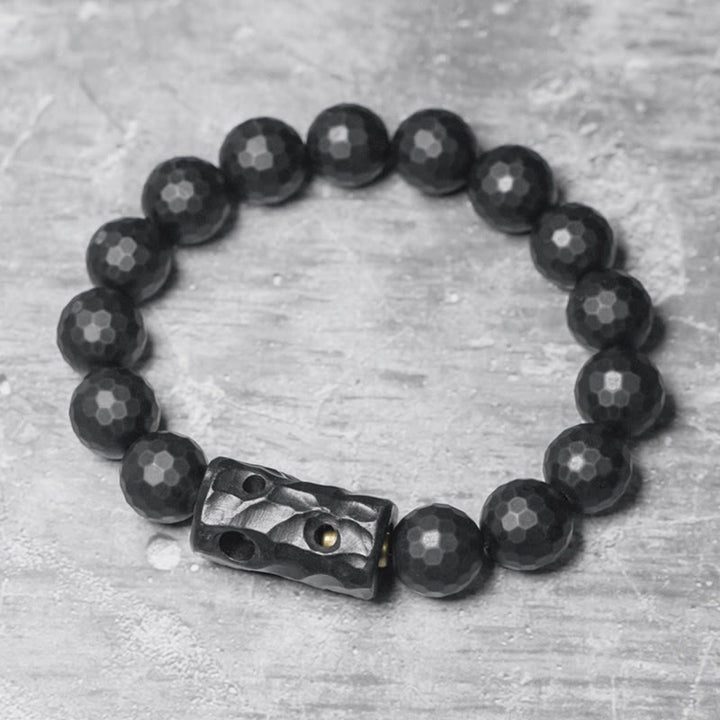 Buddha Stonesマットつや消し表面ブラックオニキス黒檀保護ブレスレット